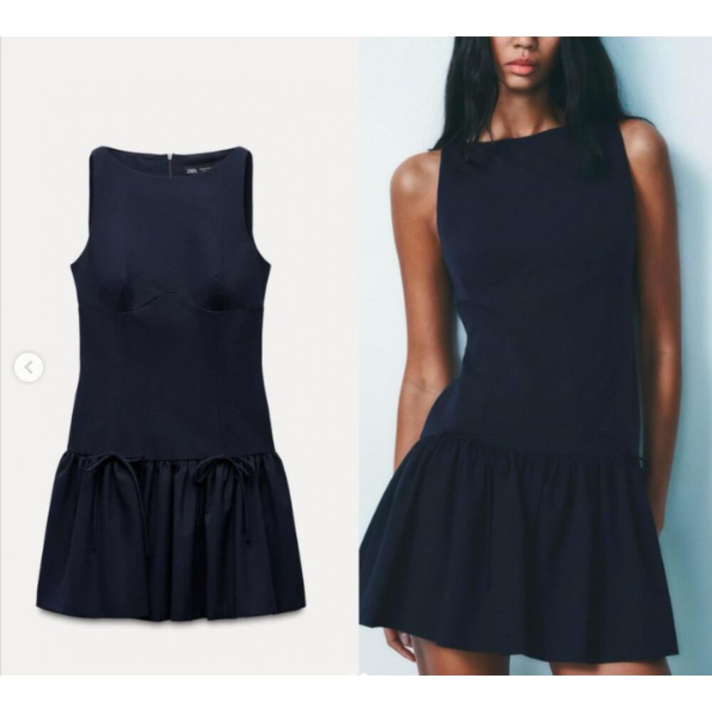 ZARA SHORT DRESS WITH BOWS Navy blue Ref 9388/072